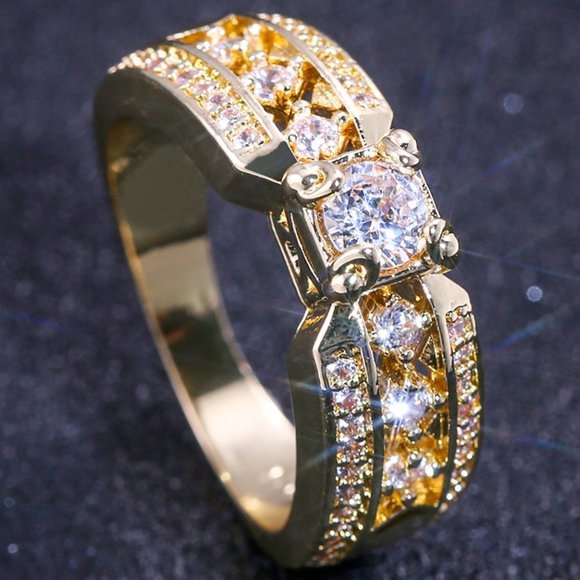 💥14K Gold Plated Beautiful Fashionable CZ Ring, GPMB1496 - Picture 2 of 8